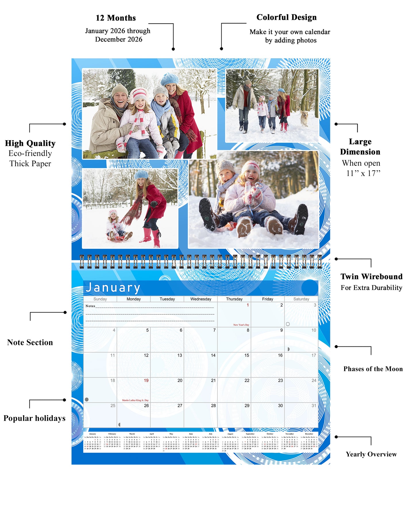 2026 Scrapbook Wall Calendar Spiral-bound (Add Your Own Photos) - 12 Months Desktop #02