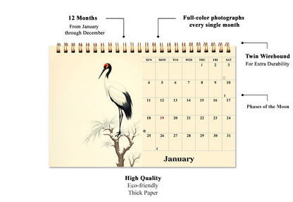 2026-12 Months Desk Calendar Desktop Planner with To-Do List (Ukioy-e Birds)