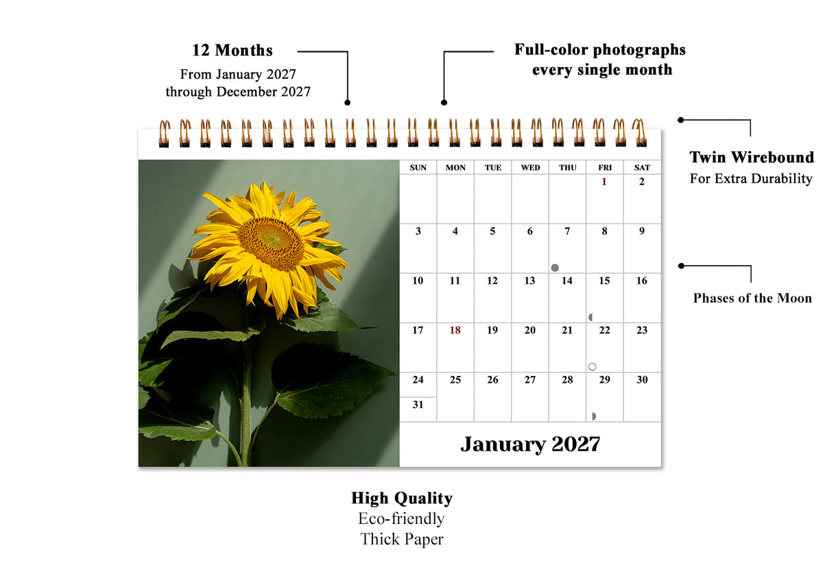 2027-12 Months Desk Calendar Desktop Planner with To-Do List (Sunflowers)