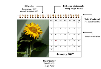 2027-12 Months Desk Calendar Desktop Planner with To-Do List (Sunflowers)
