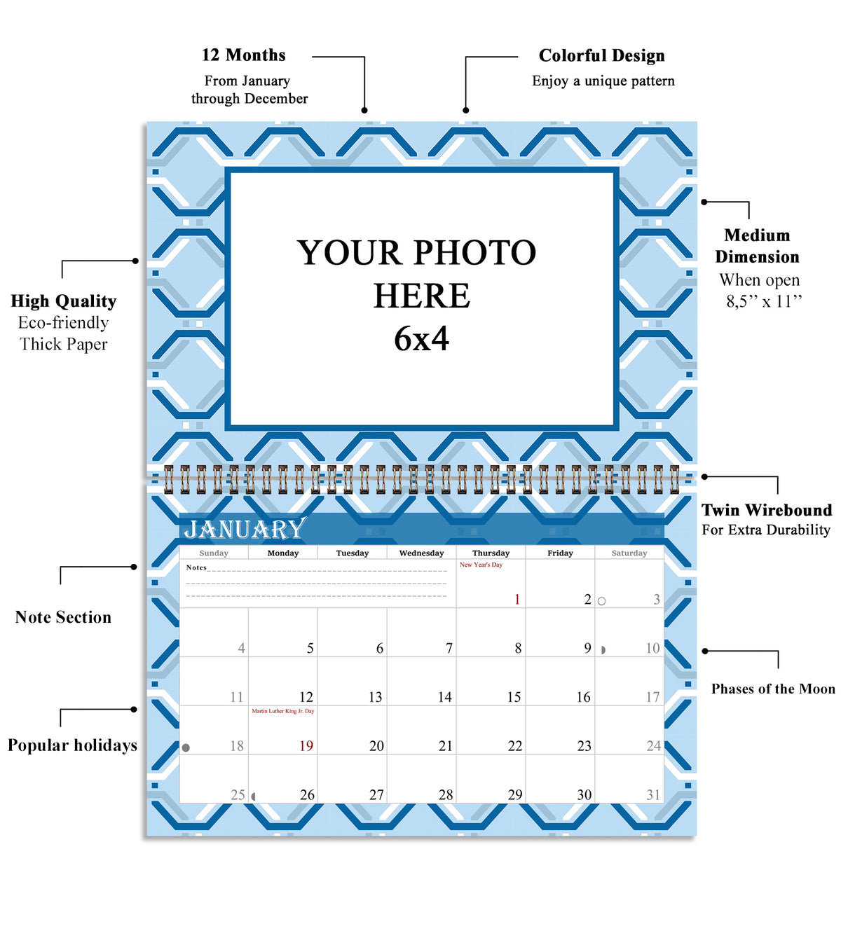 Personalized Custom 12 Months Calendar 2027 Collecting Memories Wall/Desktop/Planner Spiral-bound Mini 8.5x11 Inch (Add Your Own Photos) - Customized For Home, Office, Party, Birthday, Christmas Gift - Made in USA (Edition #04)
