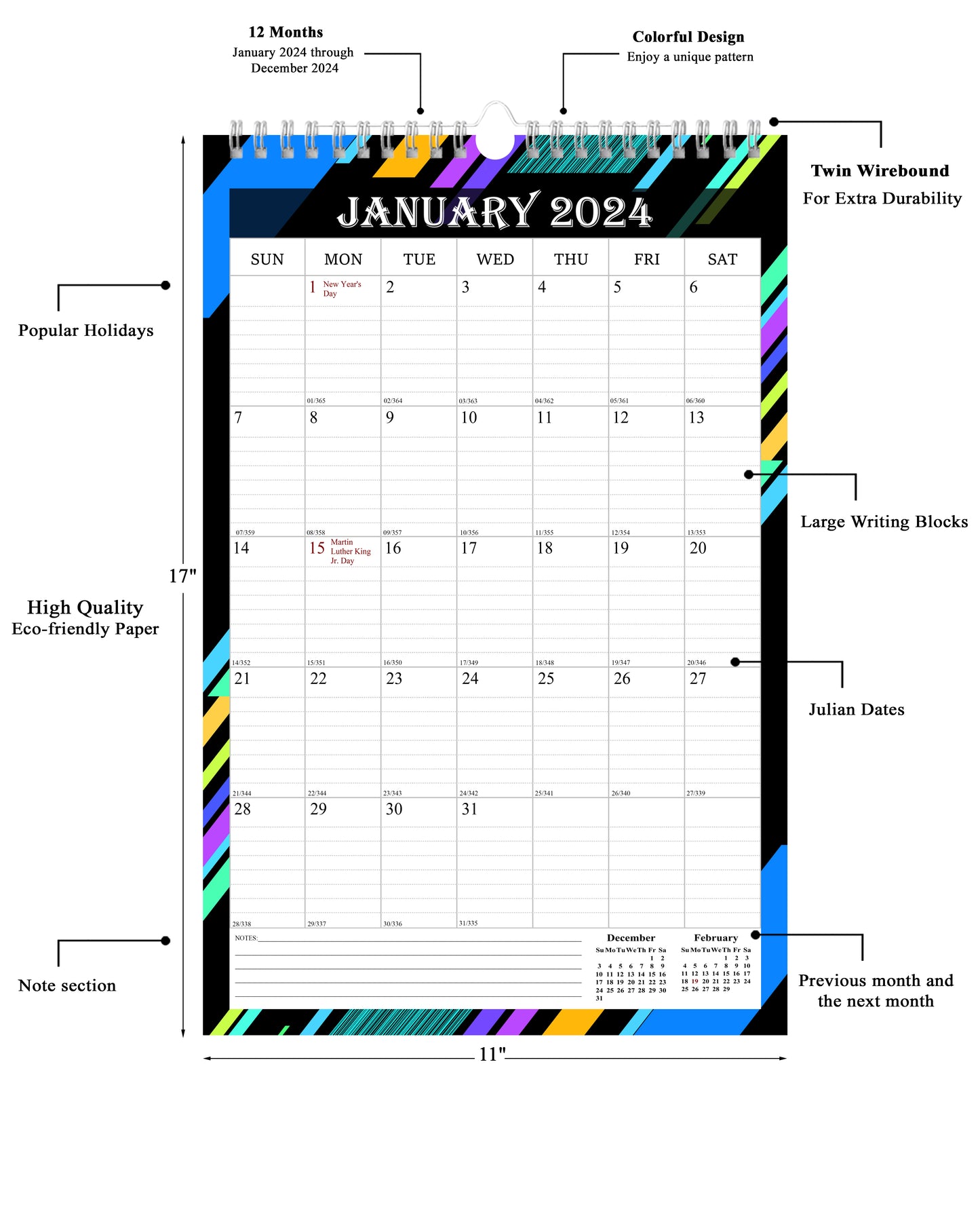 2024 Wall Calendar Spiral-Bound Twin-Wire Binding - 12 Months  08