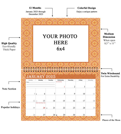 2025 Photo Frame Wall Spiral-bound Calendar (Add Your Own Photos) - 12 Months Desktop/Wall Calendar/Planner - (Edition #09)