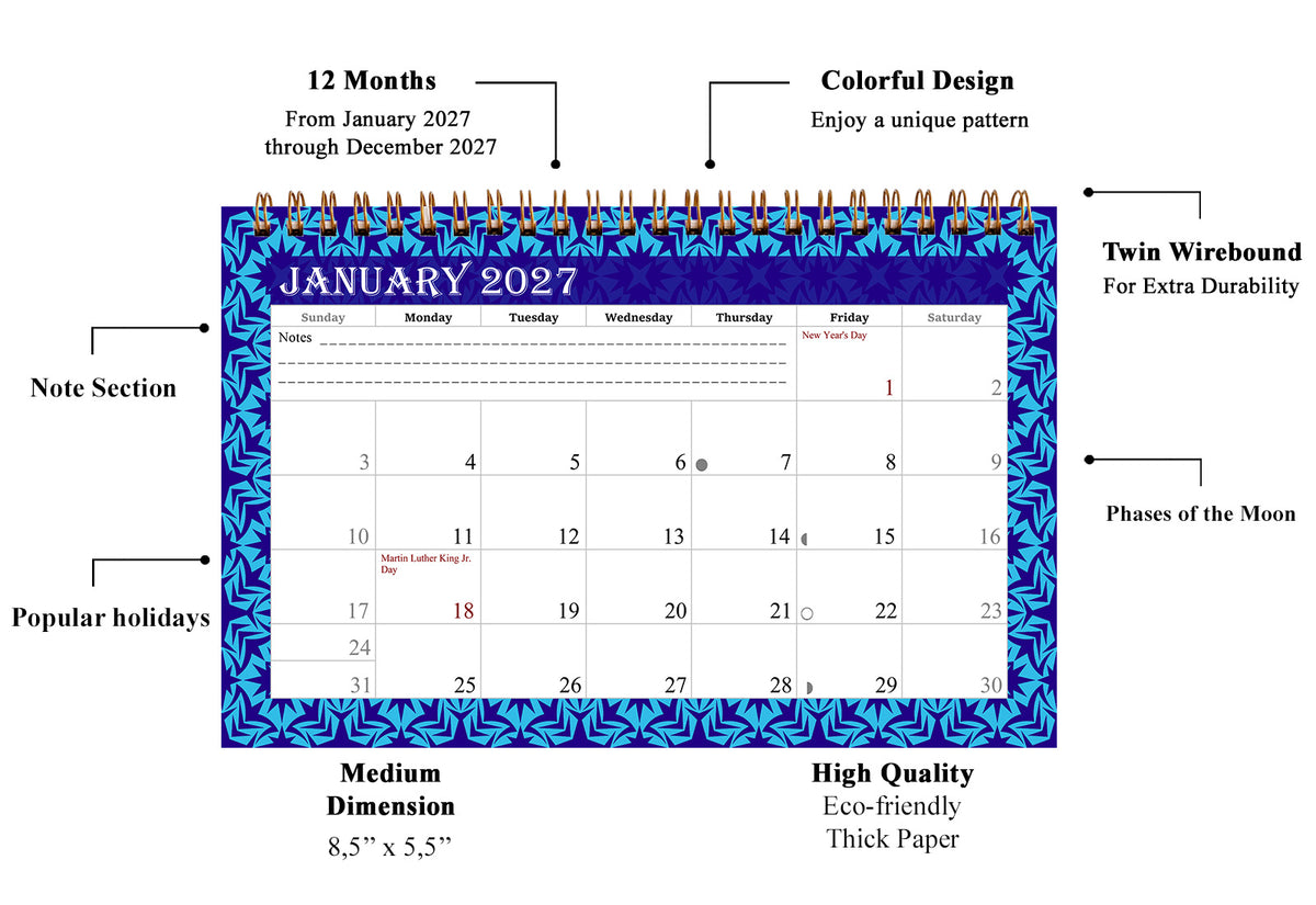 2027-12 Months Desk Calendar Desktop Planner with To-Do List & Notes 07