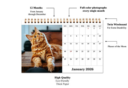 2026-12 Months Desk Calendar Desktop Planner with To-Do List (Cats)