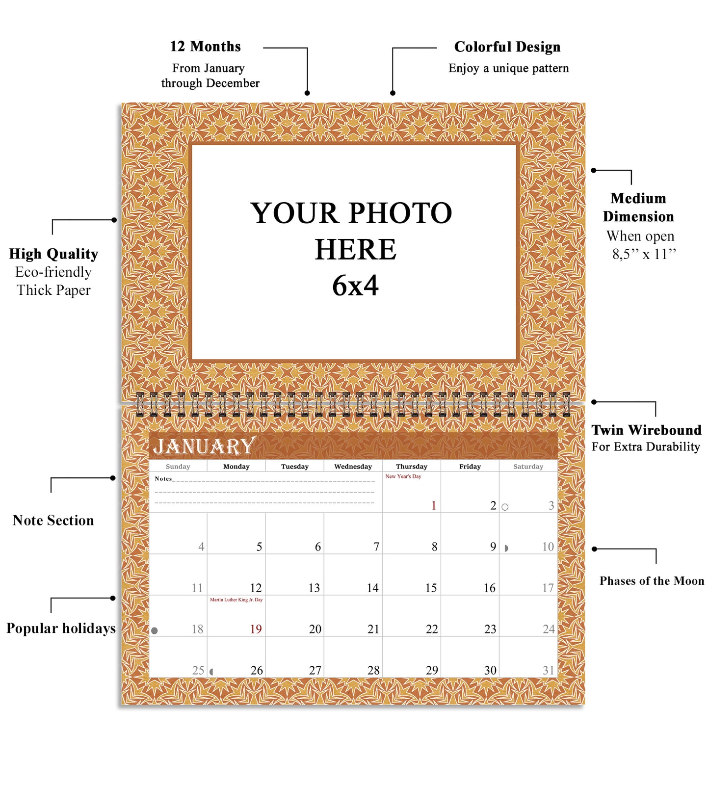 2026 Photo Frame Wall Spiral-bound Calendar (Add Your Own Photos) - 12 Months Desktop/Wall Calendar/Planner - (Edition #09)