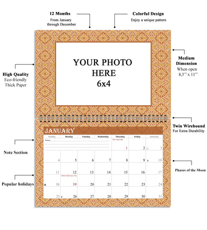 2026 Photo Frame Wall Spiral-bound Calendar (Add Your Own Photos) - 12 Months Desktop/Wall Calendar/Planner - (Edition #09)