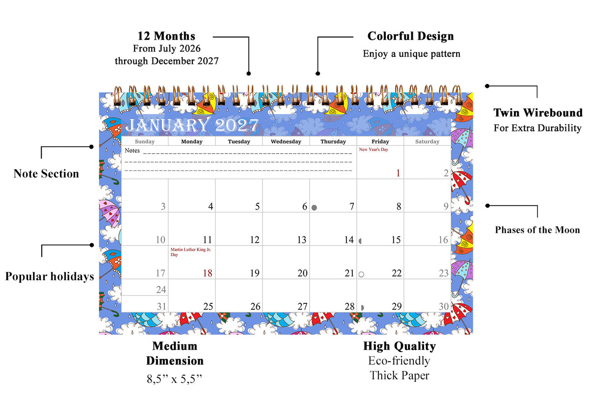 2027-12 Months Desk Calendar Desktop Planner with To-Do List & Notes 014