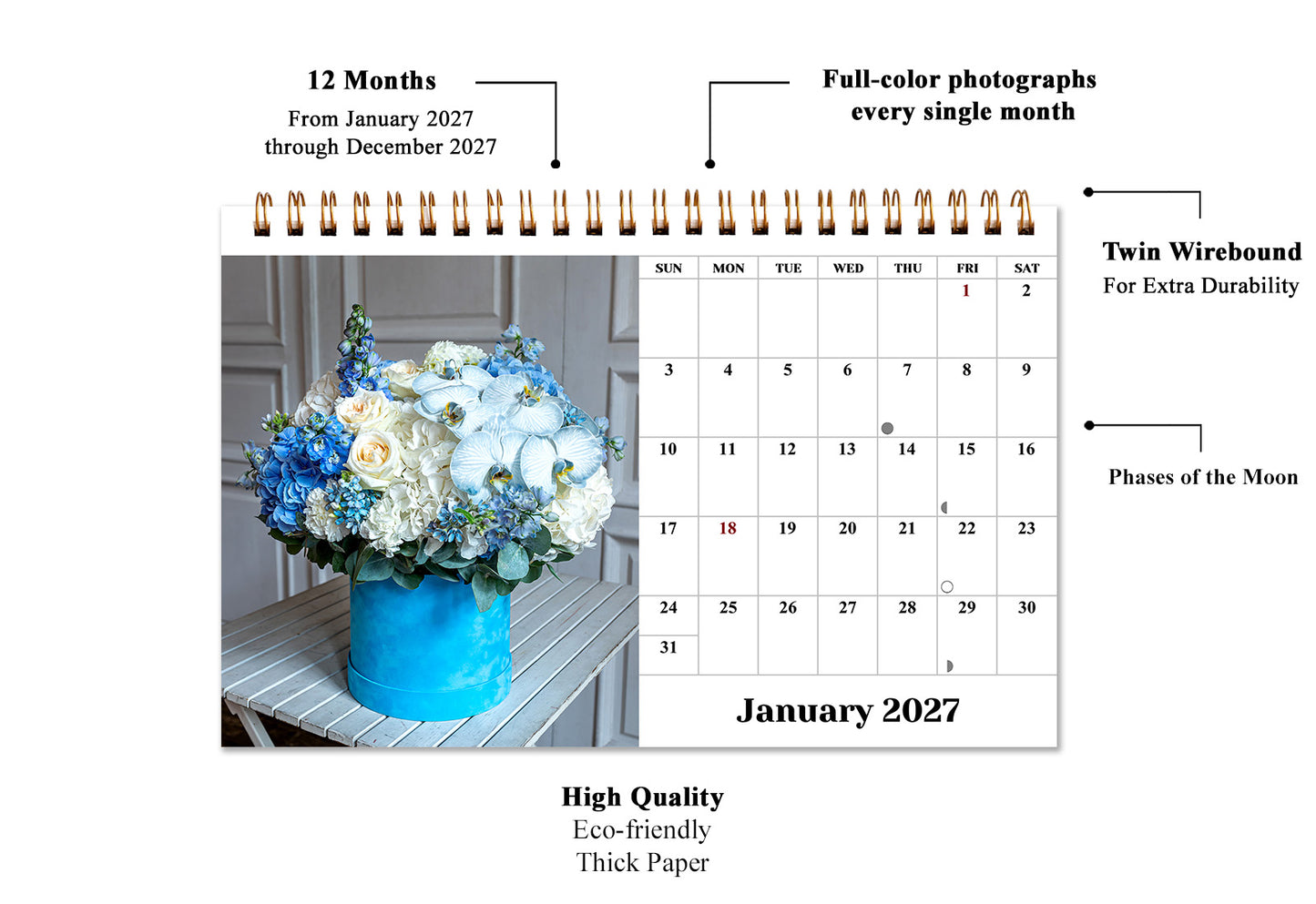 2027-12 Months Desk Calendar Desktop Planner with To-Do List (Bouquets)
