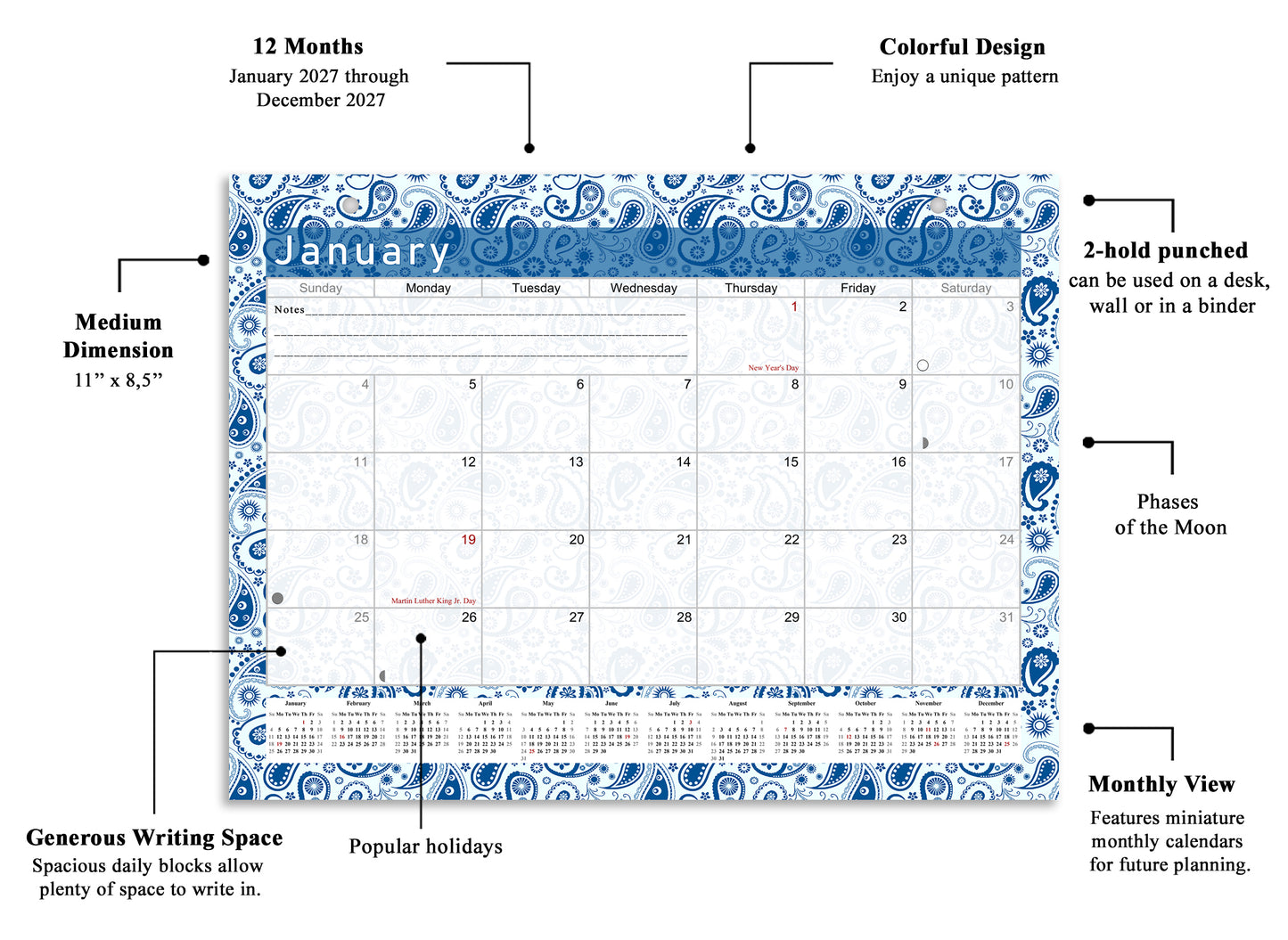2027 Monthly Magnetic/Desk Calendar - 12 Months Desktop/Wall Calendar/Planner - (Edition #21)