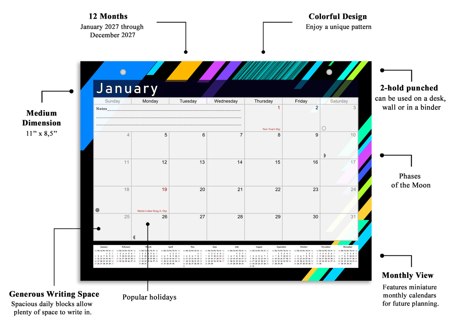 2027 Monthly Magnetic/Desk Calendar - 12 Months Desktop/Wall Calendar/Planner - (Edition #13)