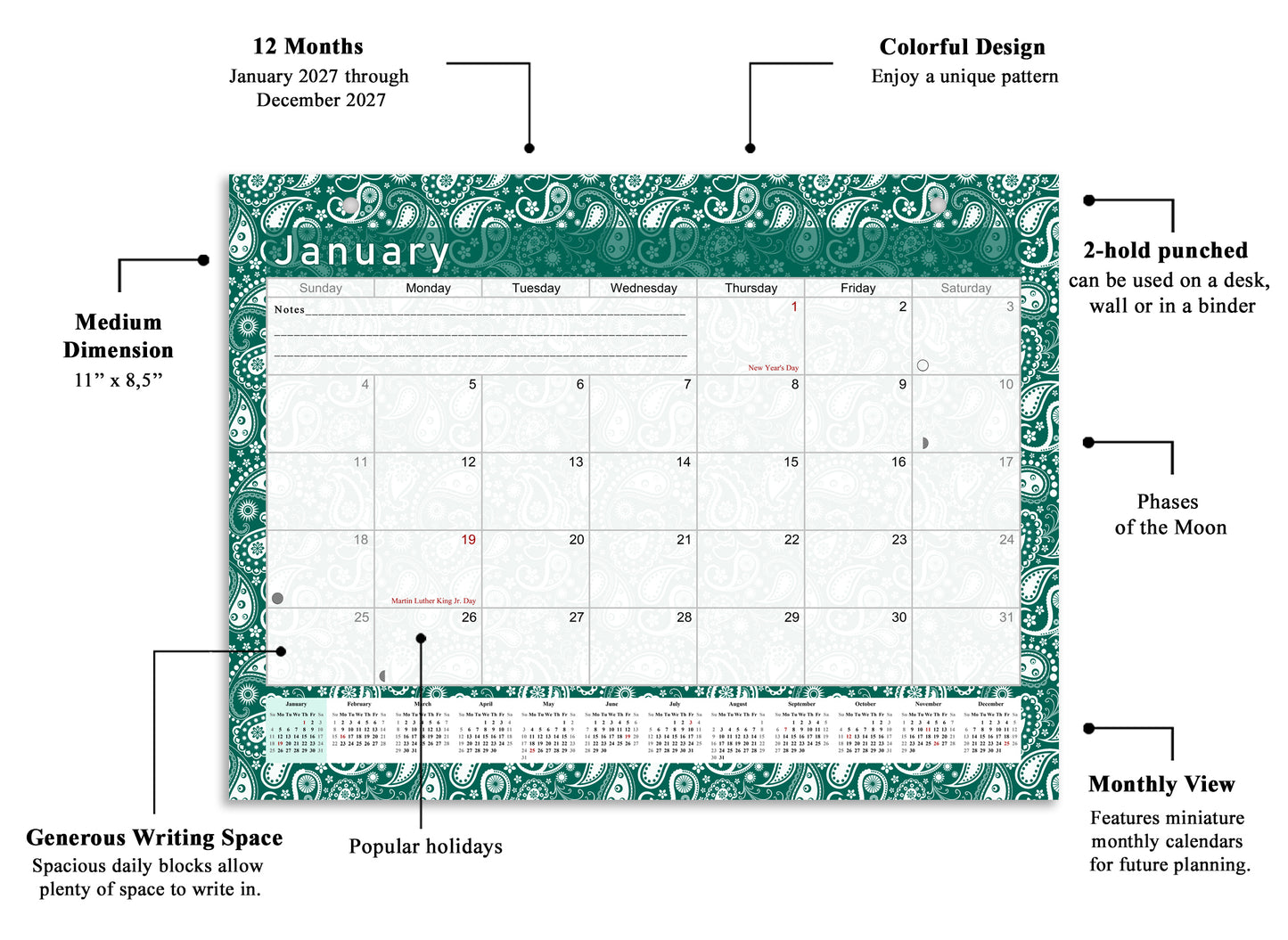 2027 Monthly Magnetic/Desk Calendar - 12 Months Desktop/Wall Calendar/Planner - (Edition #24)