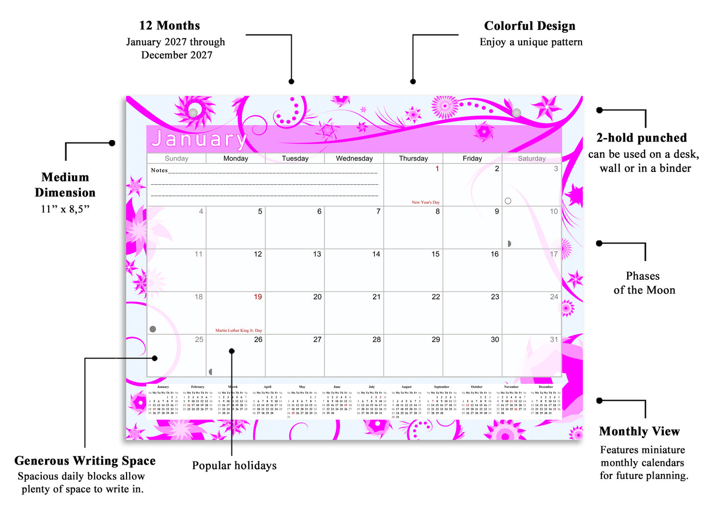 2027 Monthly Magnetic/Desk Calendar - 12 Months Desktop/Wall Calendar/Planner - (Edition #10)