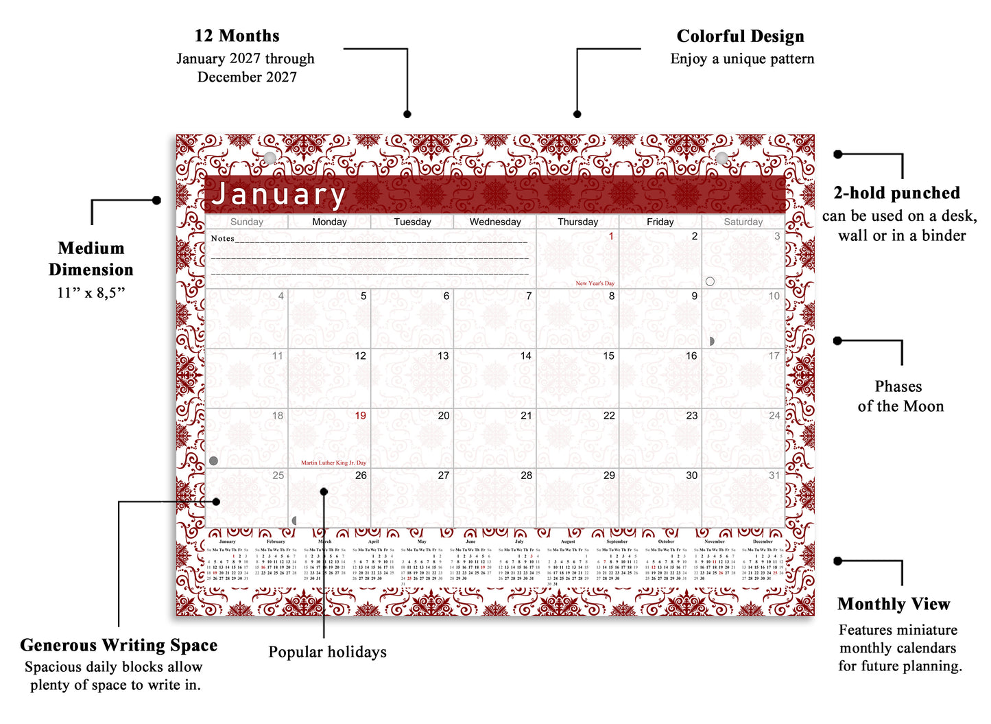 2027 Monthly Magnetic/Desk Calendar - 12 Months Desktop/Wall Calendar/Planner - (Edition #14)