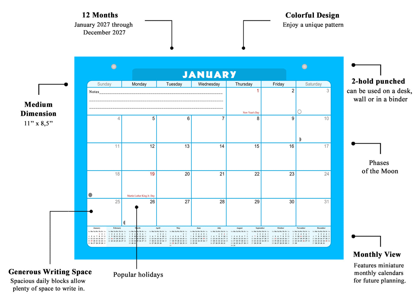 2027 Monthly Magnetic/Desk Calendar - 12 Months Desktop/Wall Calendar/Planner - (Edition #07)