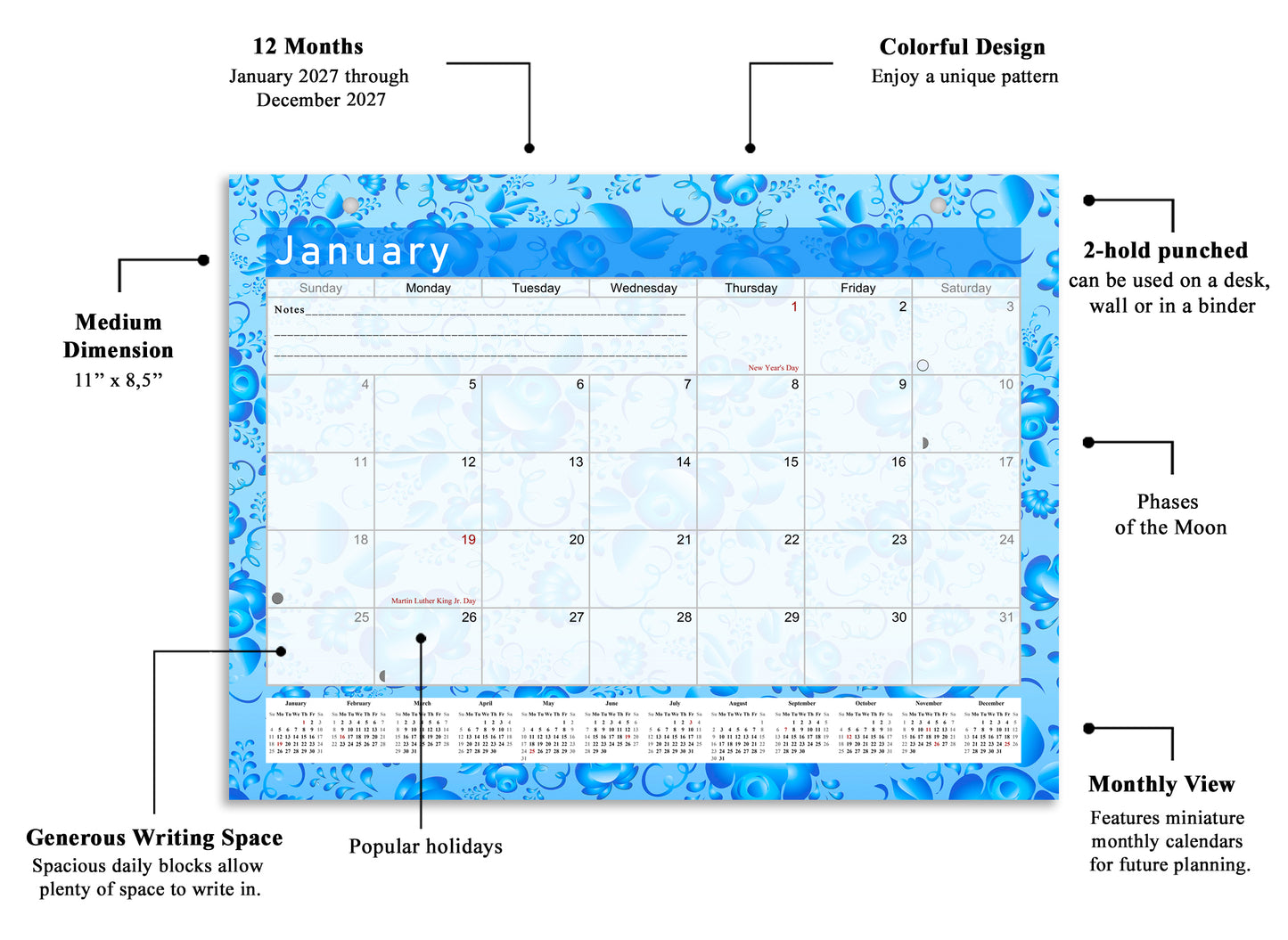 2027 Monthly Magnetic/Desk Calendar - 12 Months Desktop/Wall Calendar/Planner - (Edition #19)