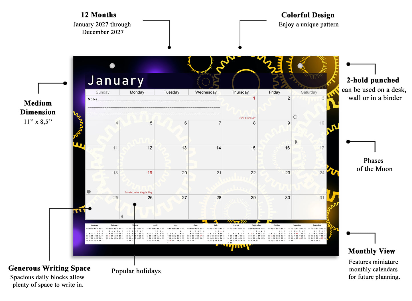 2027 Monthly Magnetic/Desk Calendar - 12 Months Desktop/Wall Calendar/Planner - (Edition #09)