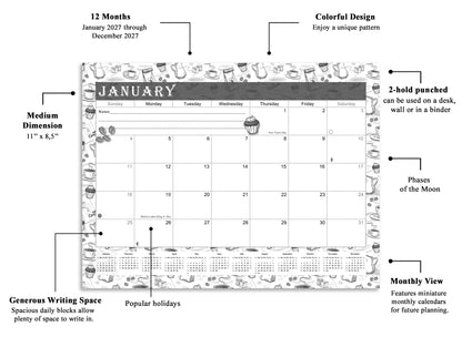 2027 Monthly Magnetic/Desk Calendar - 12 Months Desktop/Wall Calendar/Planner - Black&White - (Edition #030)