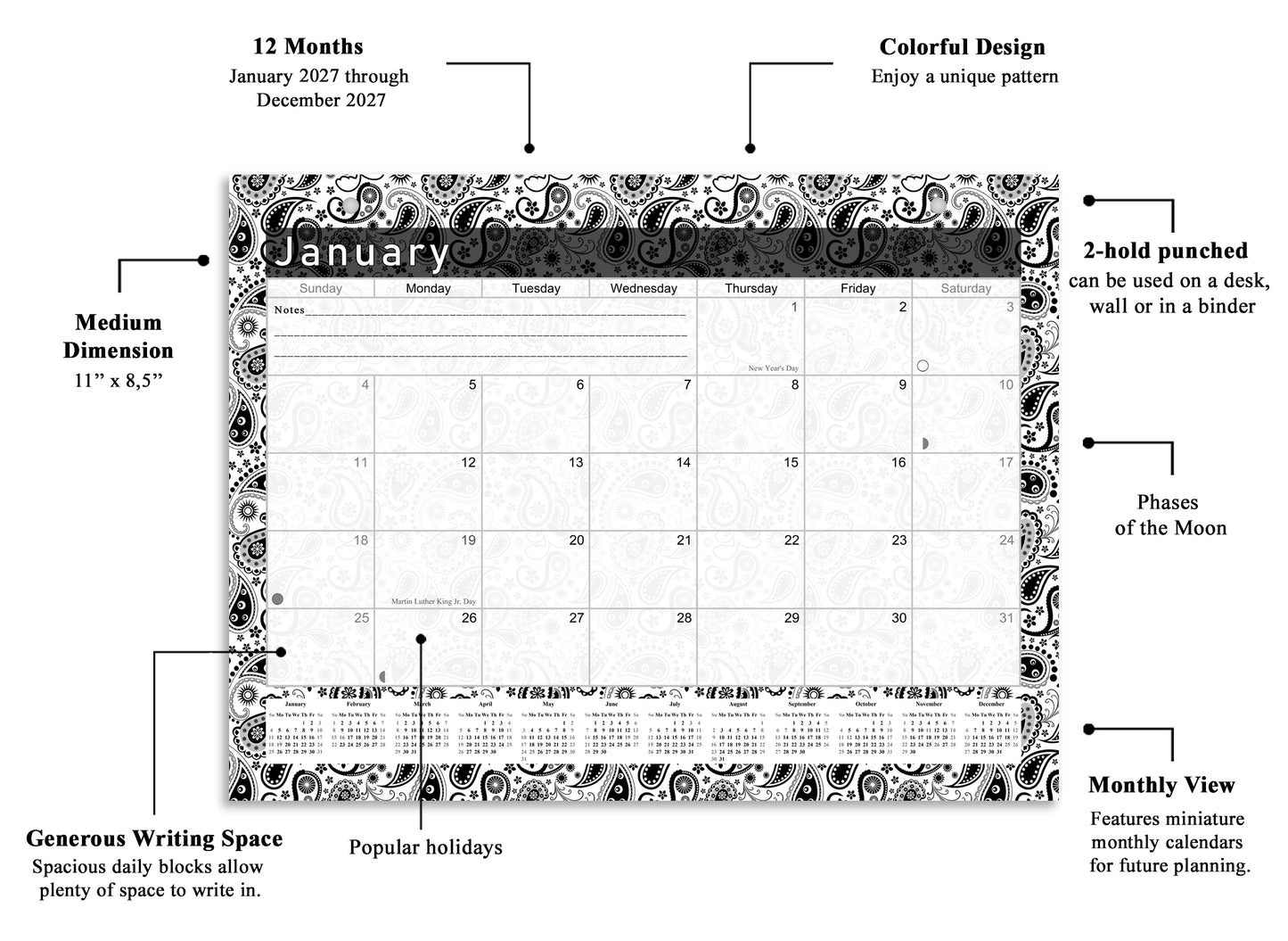 2027 Monthly Magnetic/Desk Calendar - 12 Months Desktop/Wall Calendar/Planner - (Edition #11)