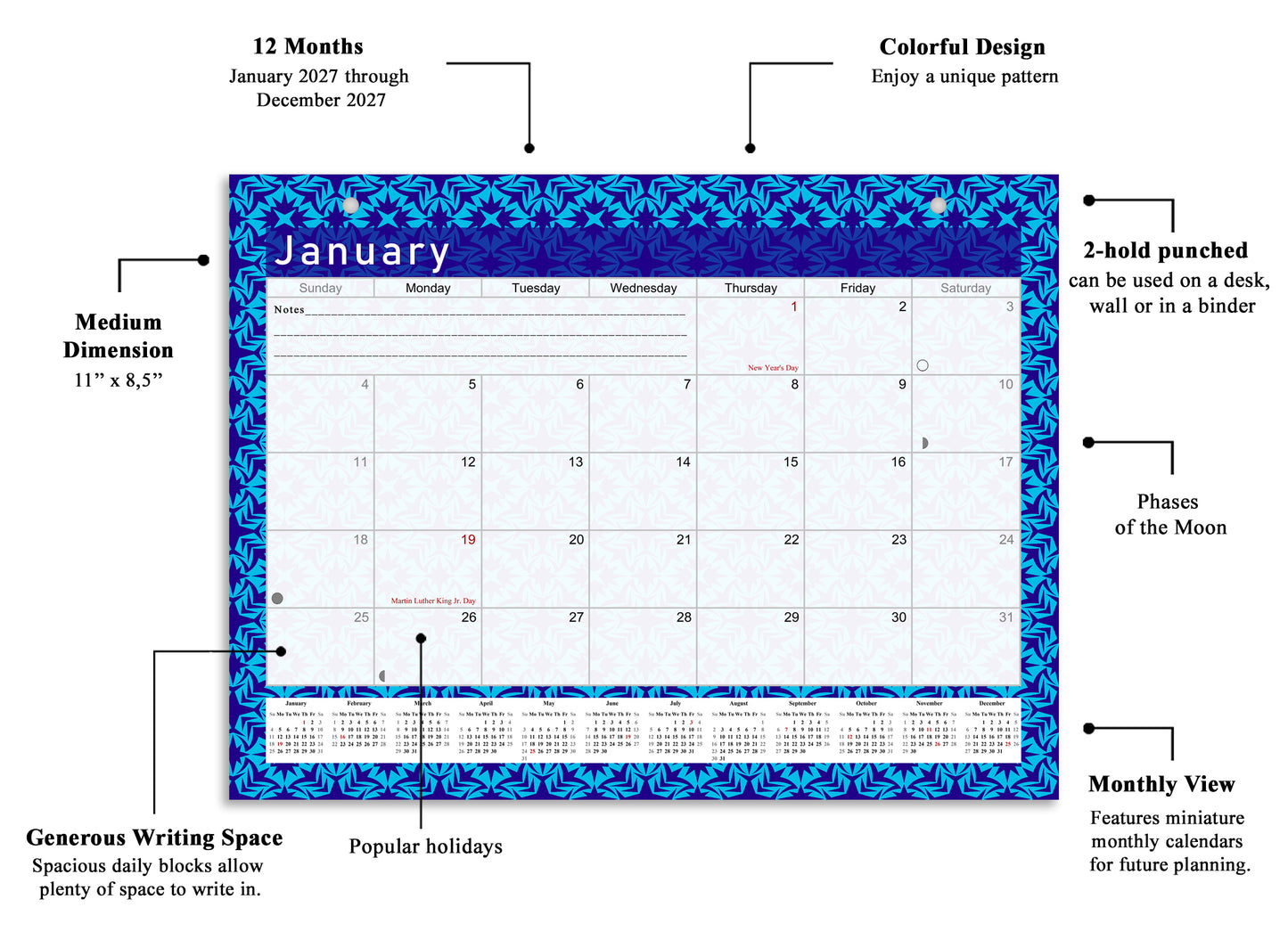 2027 Monthly Magnetic/Desk Calendar - 12 Months Desktop/Wall Calendar/Planner - (Edition #17)