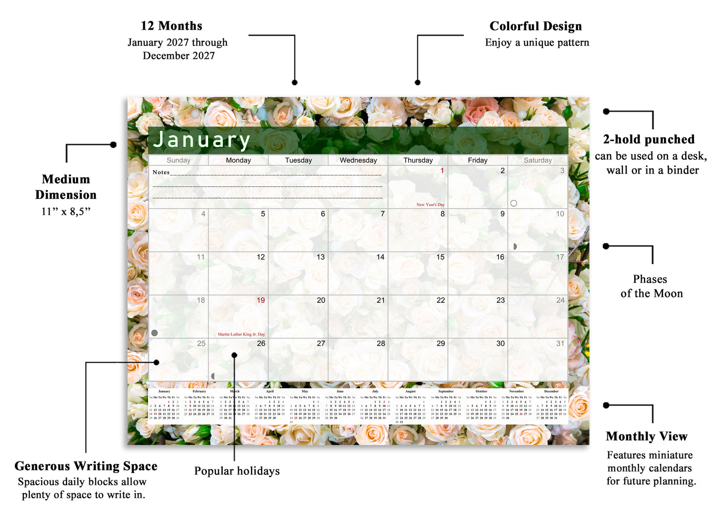 2027 Monthly Magnetic/Desk Calendar - 12 Months Desktop/Wall Calendar/Planner - (Edition #23)