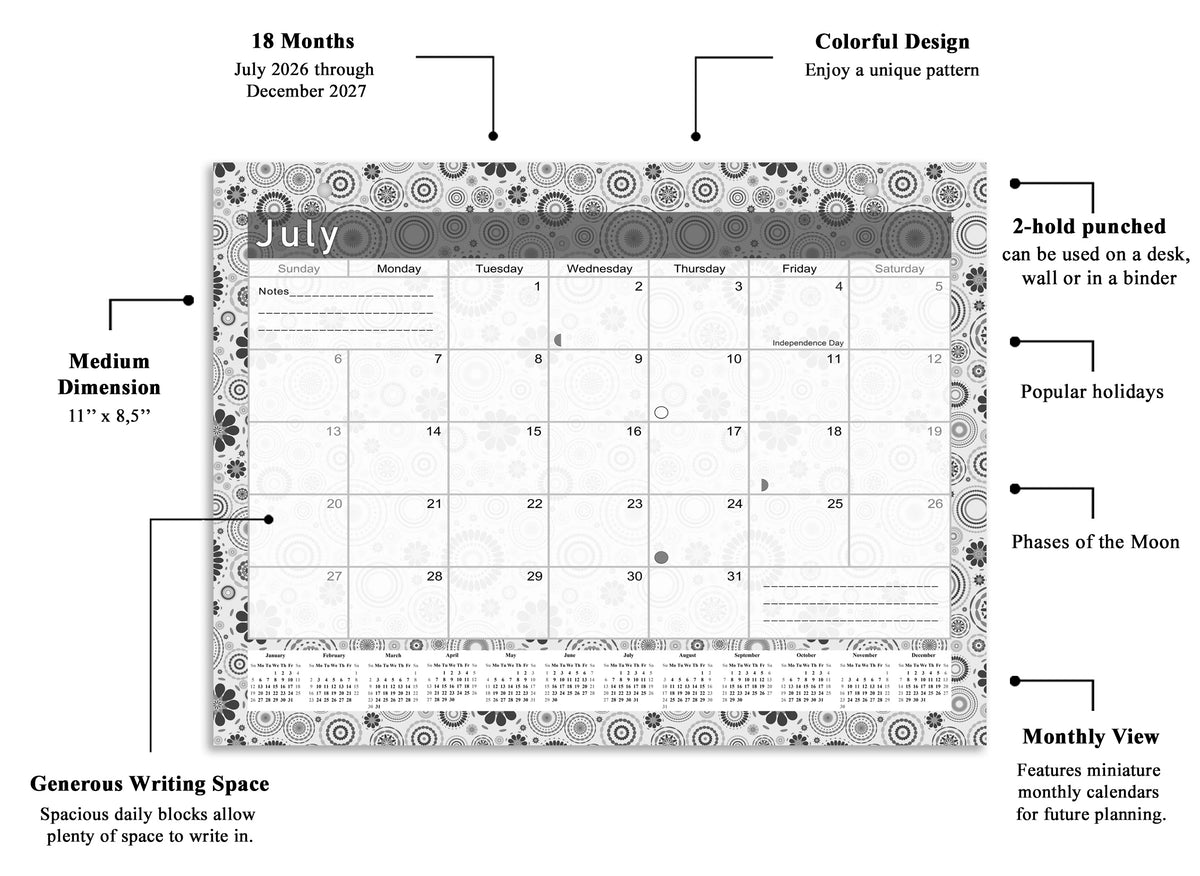 2026-2027 Magnetic/Desk Calendar - Desktop/Wall Calendar/Planner B&W- #020