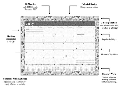 2026-2027 Magnetic/Desk Calendar - Desktop/Wall Calendar/Planner B&W- #020
