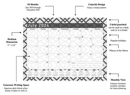 2024 - 2025 Student Calendar/Planner for 3-Ring Binder, Desk, or Wall - Black&White -v004