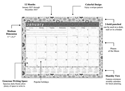 2026-2027 Magnetic/Desk Calendar - Desktop/Wall Calendar/Planner B&W- #020