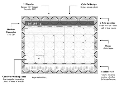 2026-2027 Magnetic/Desk Calendar - Desktop/Wall Calendar/Planner B&W- (#26-04)