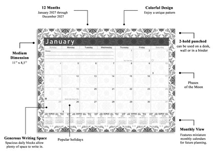 2026-2027 Magnetic/Desk Calendar - Desktop/Wall Calendar/Planner B&W- #014