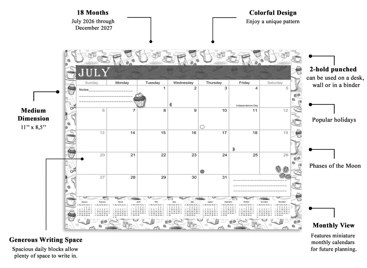 2026-2027 Magnetic/Desk Calendar - Desktop/Wall Calendar/Planner B&W- #030