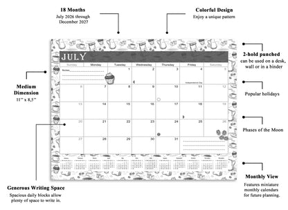 2026-2027 Magnetic/Desk Calendar - Desktop/Wall Calendar/Planner B&W- #030