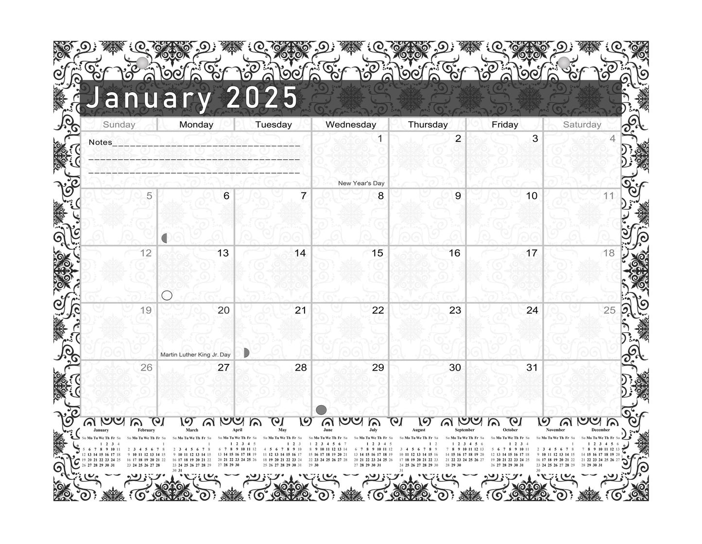 2025 Monthly Magnetic/Desk Calendar - 12 Months Desktop/Wall Calendar/Planner  B&W- #014