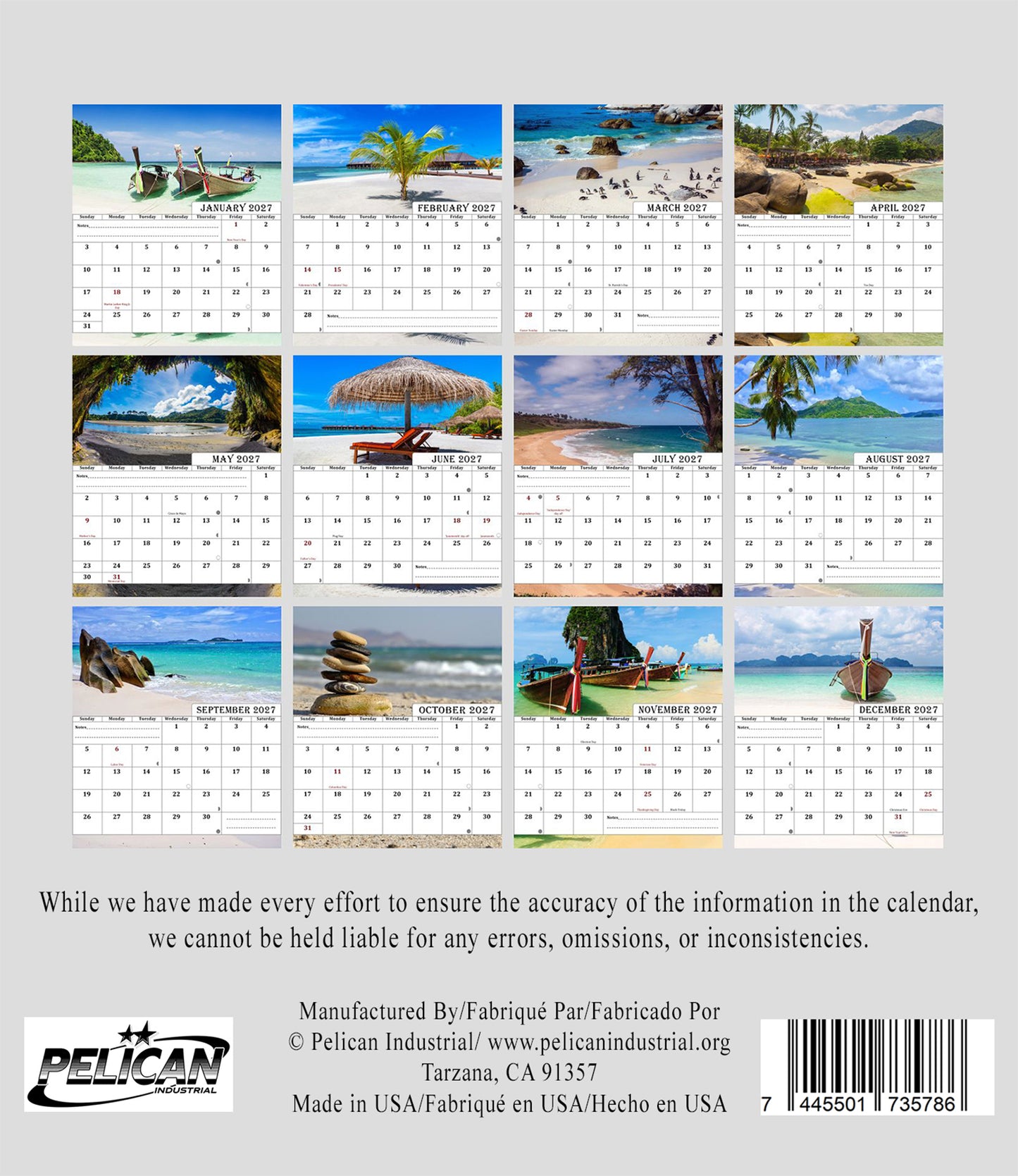 2027-12 Months Desk Calendar Desktop Planner with To-Do List (Beaches))