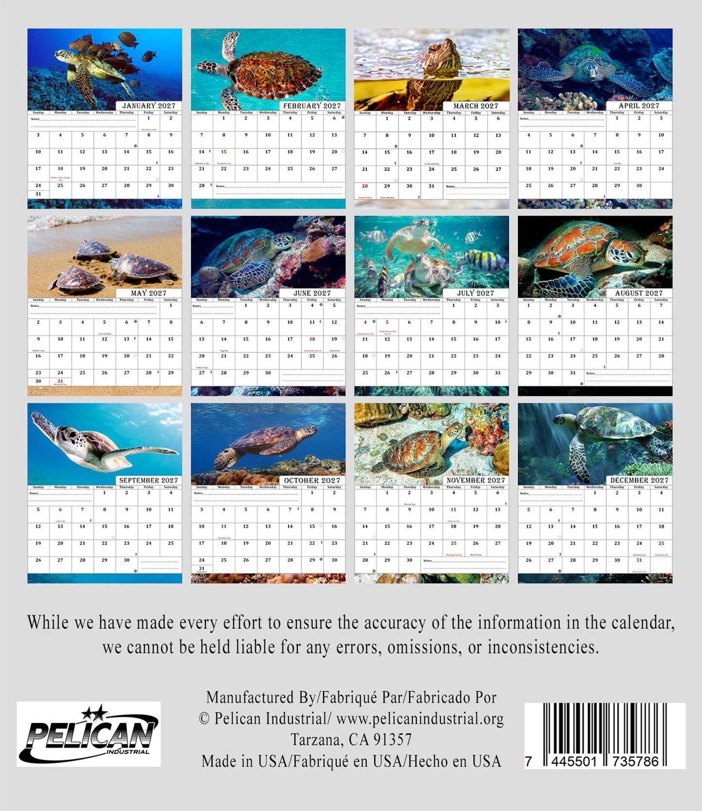 2026-2027 18 Months Standing Flip Desk Calendar Desktop Planner (Sea Turtles)