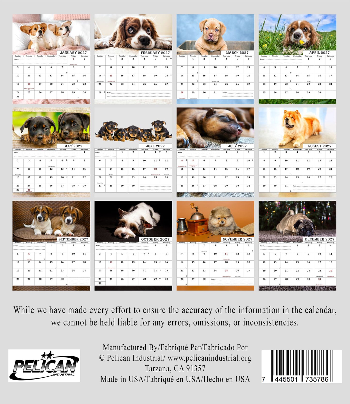 2027-12 Months Desk Calendar Desktop Planner with To-Do List (Dogs)