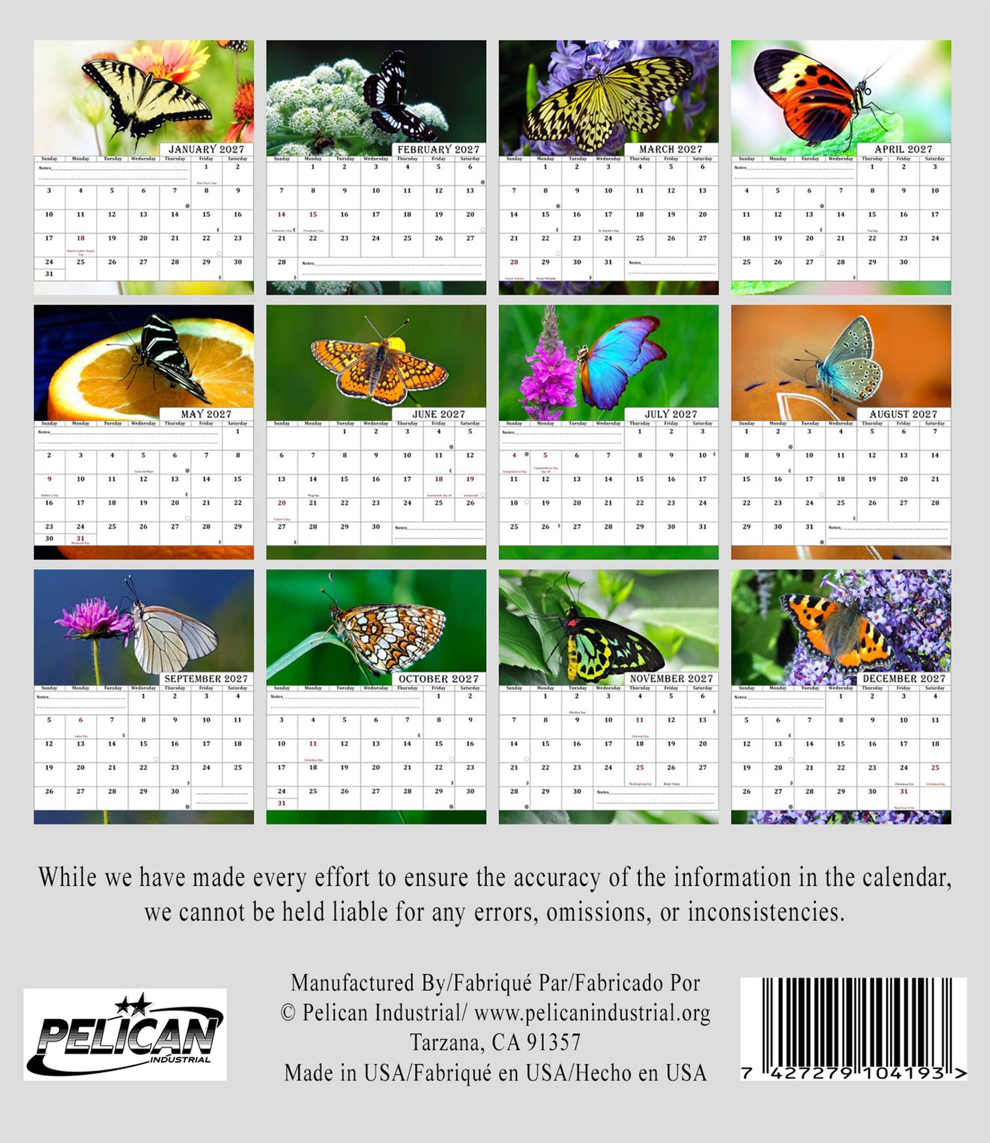 2027-12 Months Desk Calendar Desktop Planner with To-Do List (Butterflies)