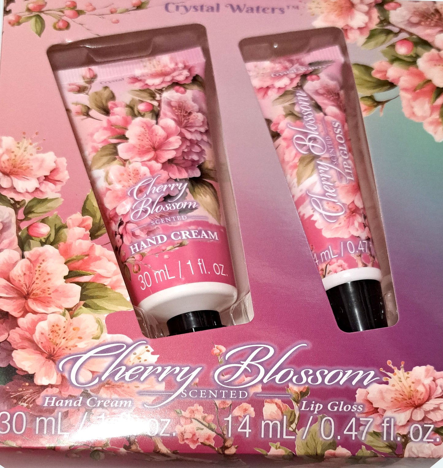 Crystal Waters Hand Cream & Lip Gloss Cherry Blossom and Juniper Rain (Set of 2 Pack)