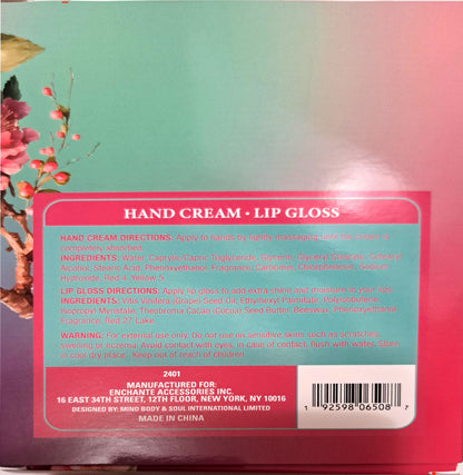 Crystal Waters Hand Cream & Lip Gloss Cherry Blossom and Juniper Rain (Set of 2 Pack)