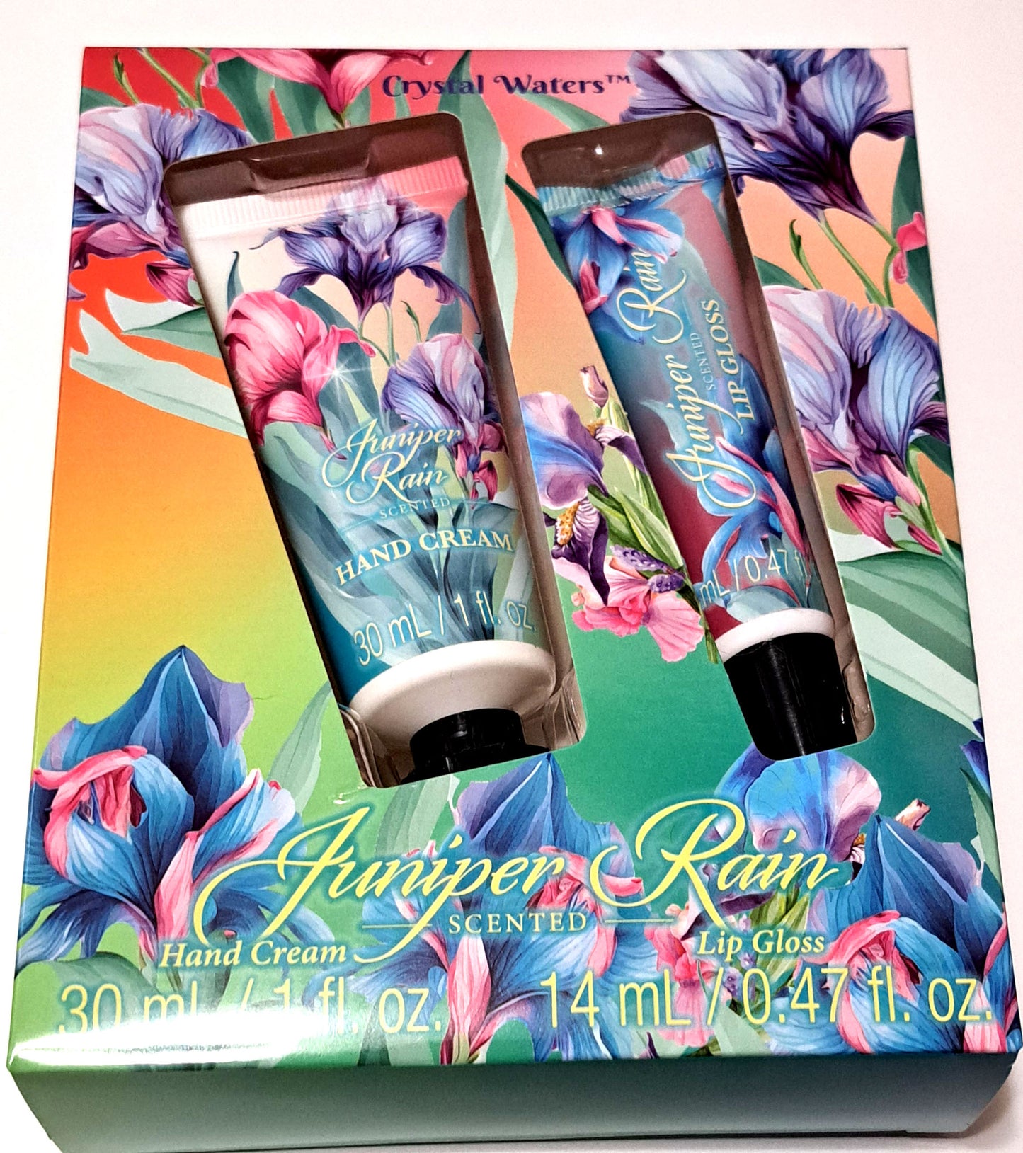 Crystal Waters Hand Cream & Lip Gloss Cherry Blossom and Juniper Rain (Set of 2 Pack)
