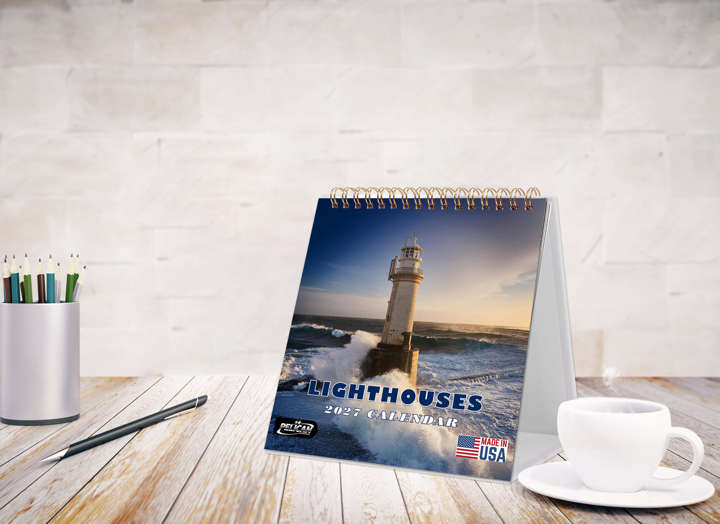 2027-12 Months Desk Calendar Desktop Planner with To-Do List (Lighthouses)