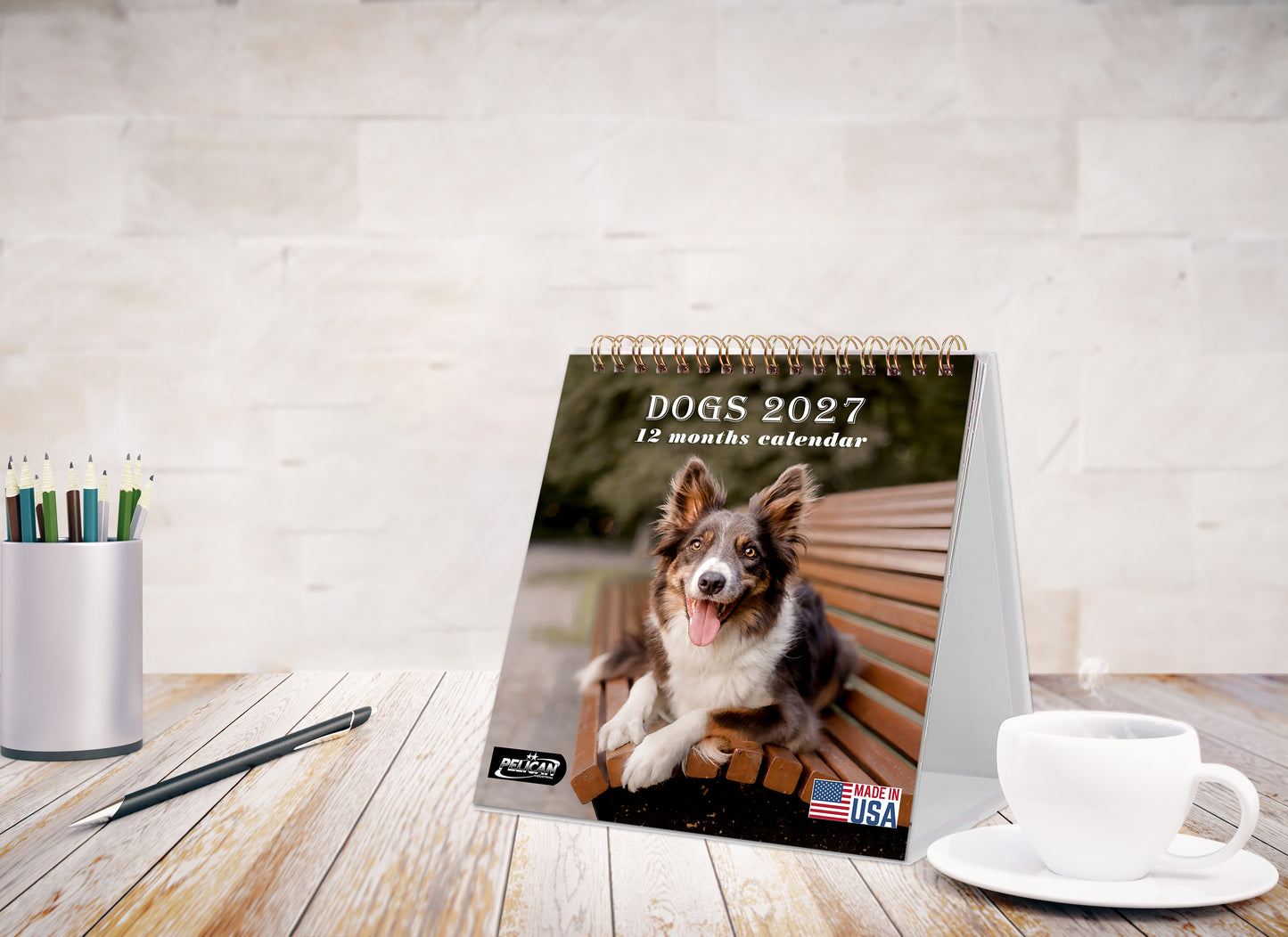 2027-12 Months Desk Calendar Desktop Planner with To-Do List (Dogs)