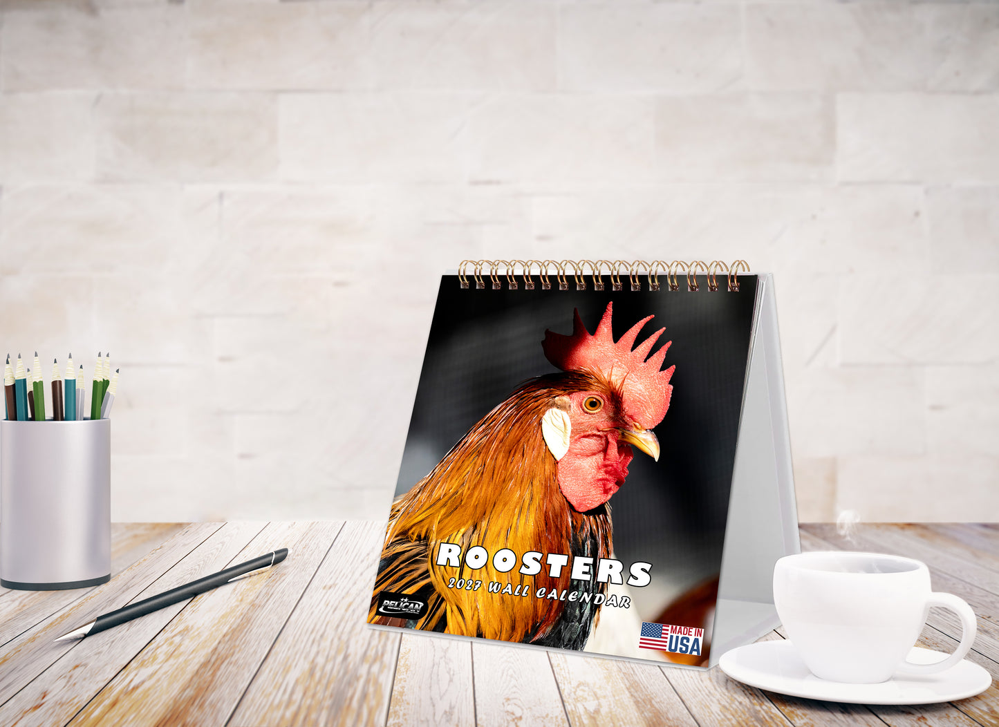 2027-12 Months Desk Calendar Desktop Planner with To-Do List (Roosters)