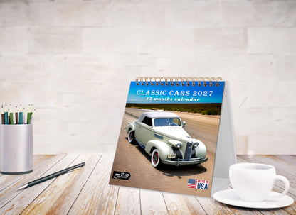 2027-12 Months Desk Calendar Desktop Planner with To-Do List (Classic Cars)