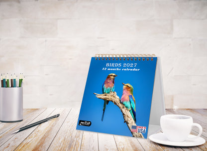 2027-12 Months Desk Calendar Desktop Planner with To-Do List (Birds)