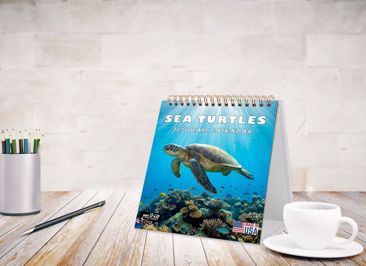 2027-12 Months Desk Calendar Desktop Planner with To-Do List (Sea Turtles)