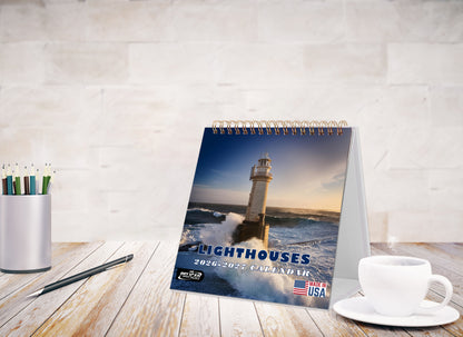 2026-2027 18 Months Standing Flip Desk Calendar Desktop Planner (Lighthouses)