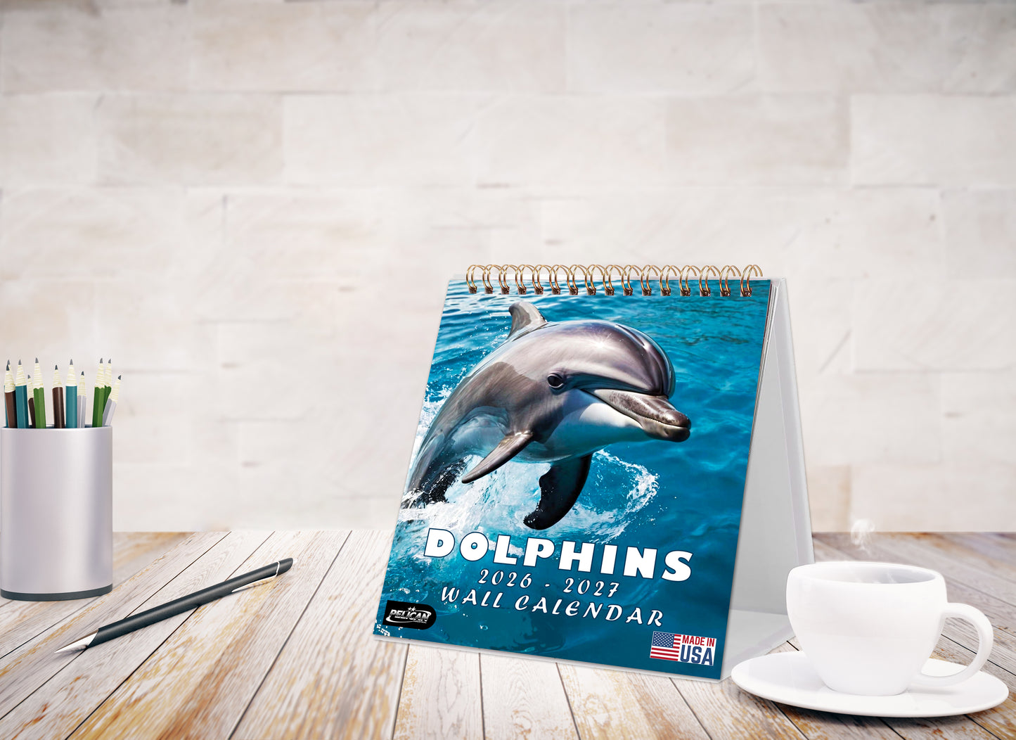 2026-2027 18 Months Standing Flip Desk Calendar Desktop Planner (Dolphins)