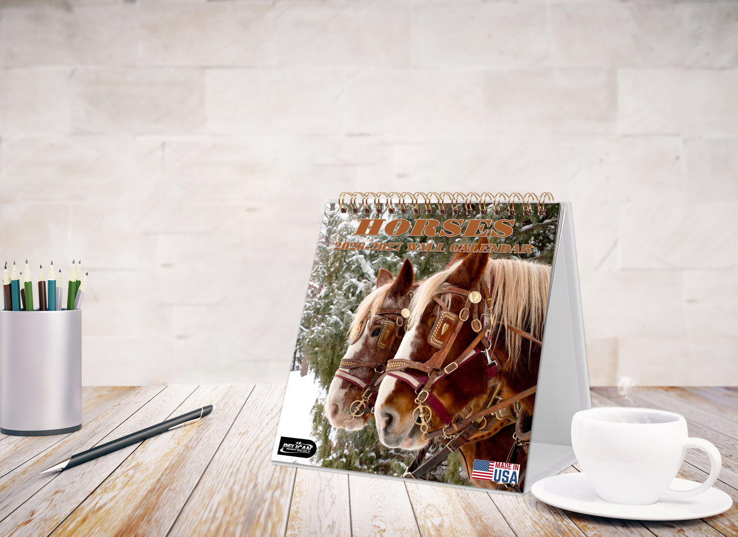2026-2027 18 Months Standing Flip Desk Calendar Desktop Planner (Horses)